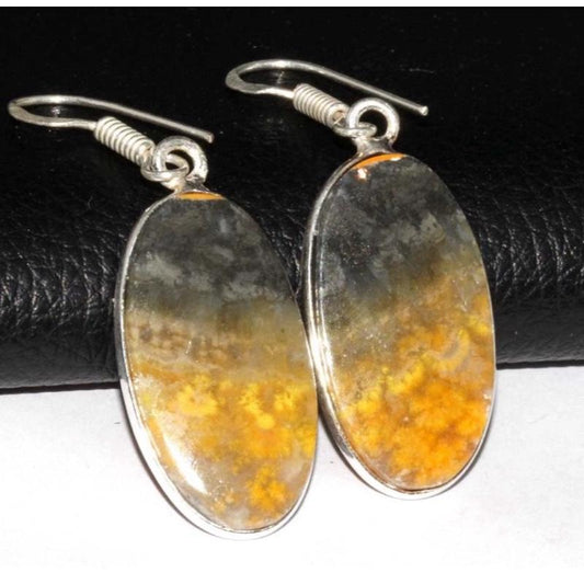 1.8" Bumblebee Jasper .925 Sterling Silver Overlay Earrings