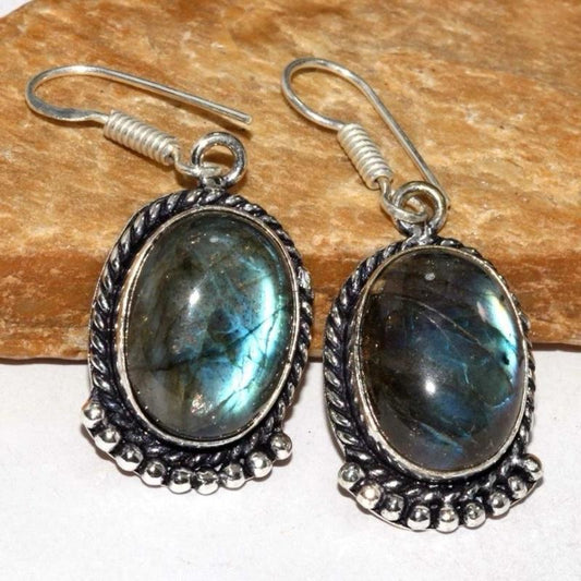 1.5" Labradorite .925 Sterling Silver Overlay Earrings