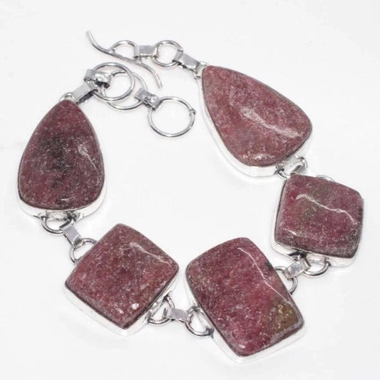 9" Thulite Toggle .925 Sterling Silver Overlay Bracelet