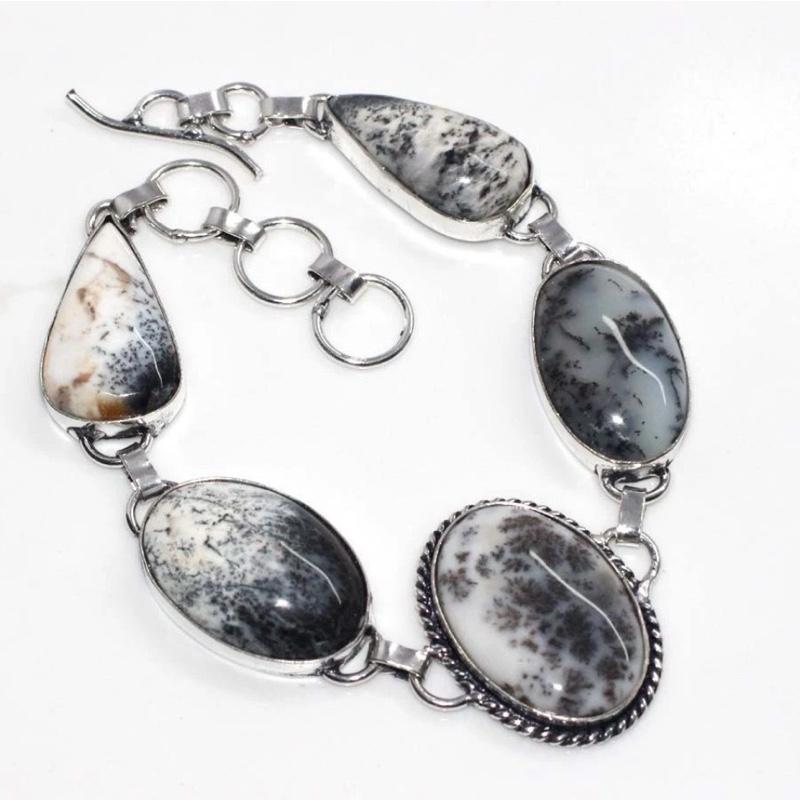 9" Dendritic Opal Toggle .925 Silver Overlay Bracelet