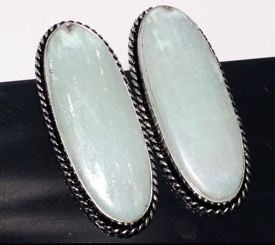 38 X 15mm Hememorphite Silver Plated Stud Earrings