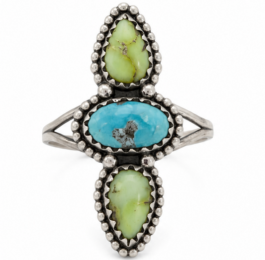 Size 7.25 Palamino Veriscite & Turquoise .925 Sterling Silver Ring