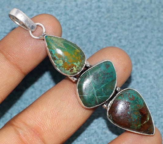 2.7" Chrysocolla .925 Sterling Silver Overlay Pendant