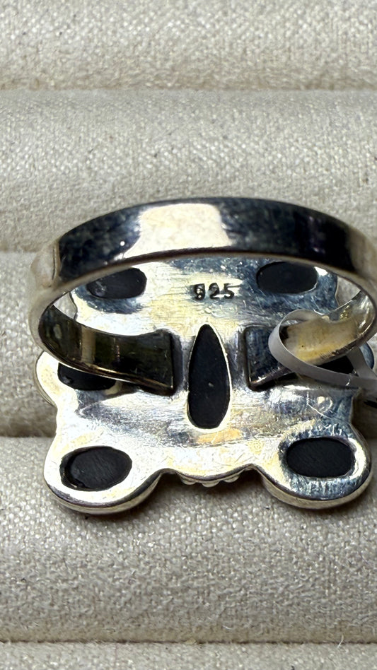 Size 9 Aurora Opal .925 Solid Sterling Silver Butterfly Ring