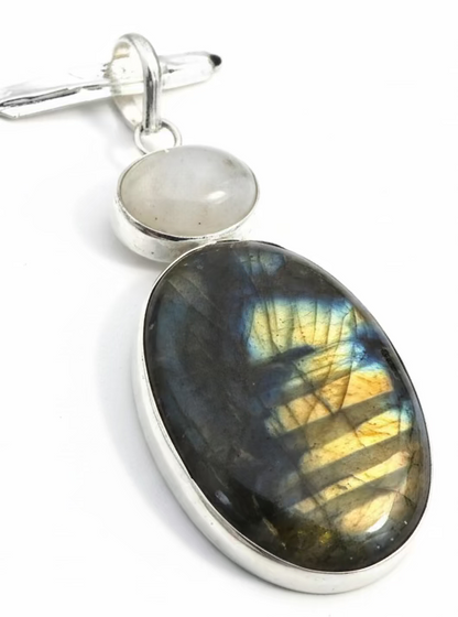 Labradorite & Moonstone .925 Sterling Silver Overlay Pendant