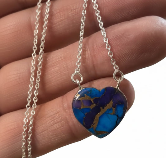 Purple & Blue Dahlia .925 Sterling Silver Heart Necklace