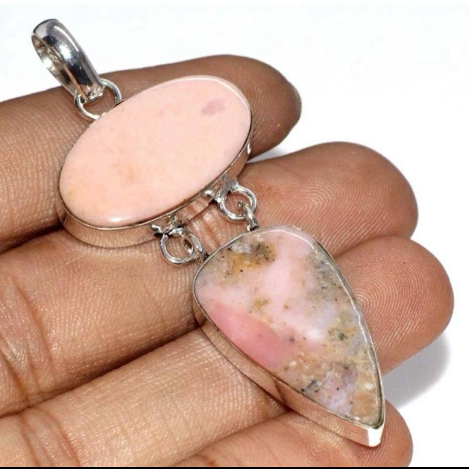 2.5" Pink Peruvian Opal .925 Sterling Silver Overlay Pendant