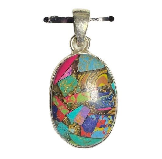 Mosaic Jasper .925 Sterling Silver Overlay Pendant