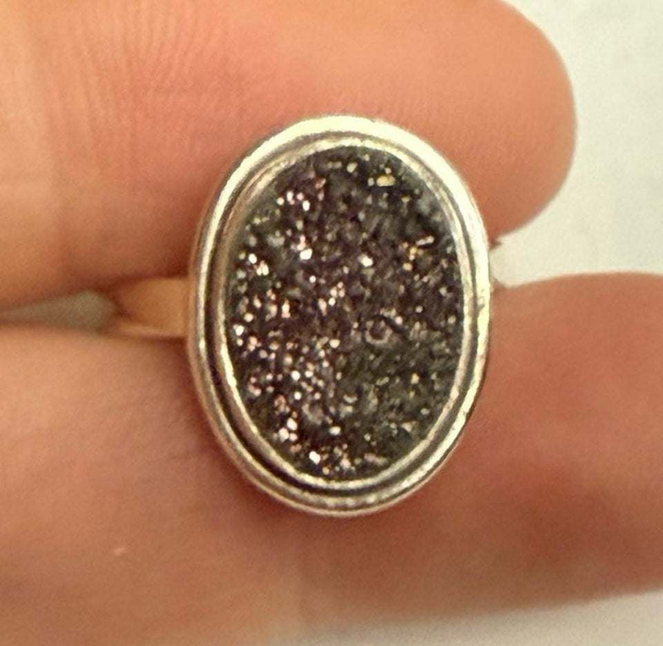 Adjustable Titanium Druzy .925 Solid Sterling Silver Ring
