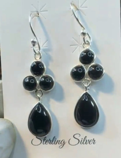 Black Onyx.925 Solid Sterling Silver Dangle Earrings