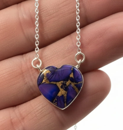 Purple Dahlia .925 Sterling Silver Heart Necklace