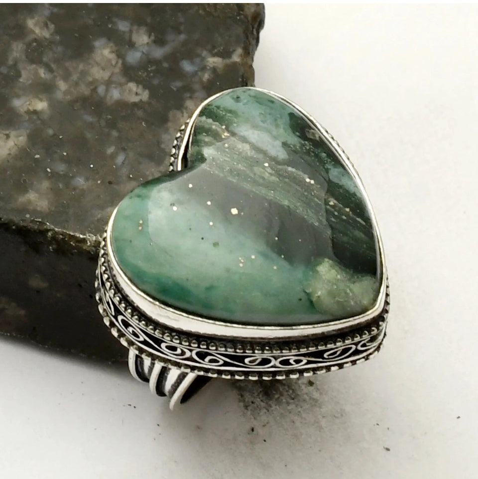 Size 10.5 Moss Agate Gemstone Ring