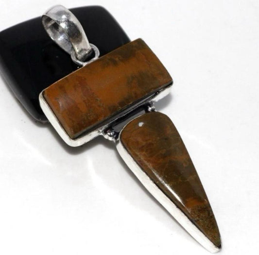 2.6" Ocean Jasper .925 Sterling Silver Overlay Pendant