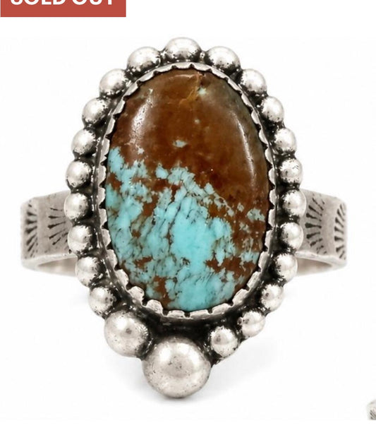 Mine Number 8 Genuine Turquoise Adjuatable .925 Sterling Silver Ring