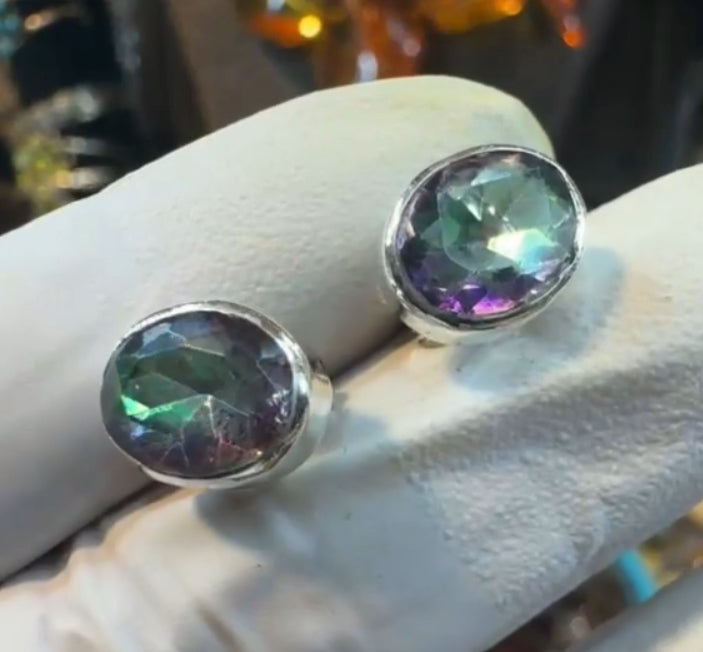 Mystic Topaz .925 Solid Sterling Silver Stud Earrings