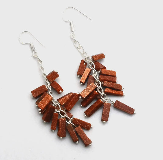 2.6" Goldstone .925 Sterling Silver Overlay Earrings