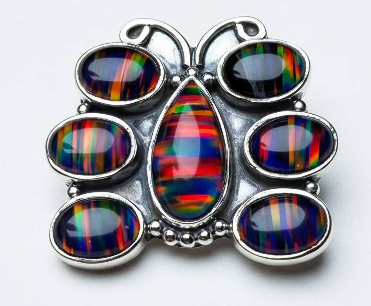 Size 9 Aurora Opal .925 Solid Sterling Silver Butterfly Ring