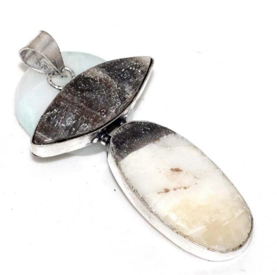 2.5" Zebra Calcite .925 Sterling Silver Overlay Pendant