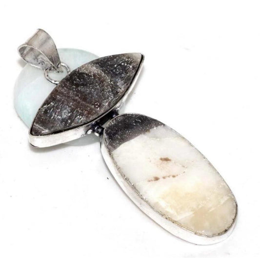 2.5" Zebra Calcite .925 Sterling Silver Overlay Pendant