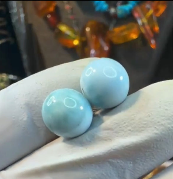 Larimar .925 Solid Sterling Silver Stud Earrings