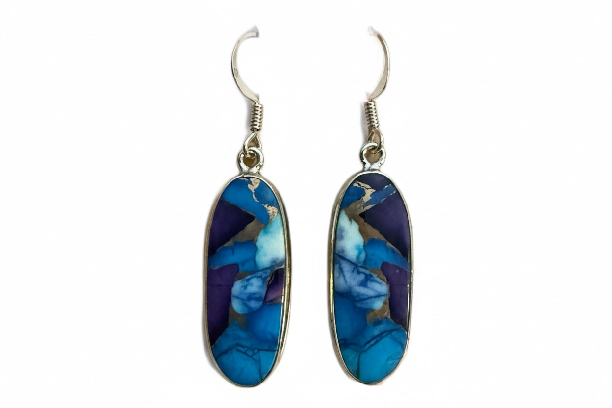 Purple Blue Dahlia .925 Sterling Silver Earrings