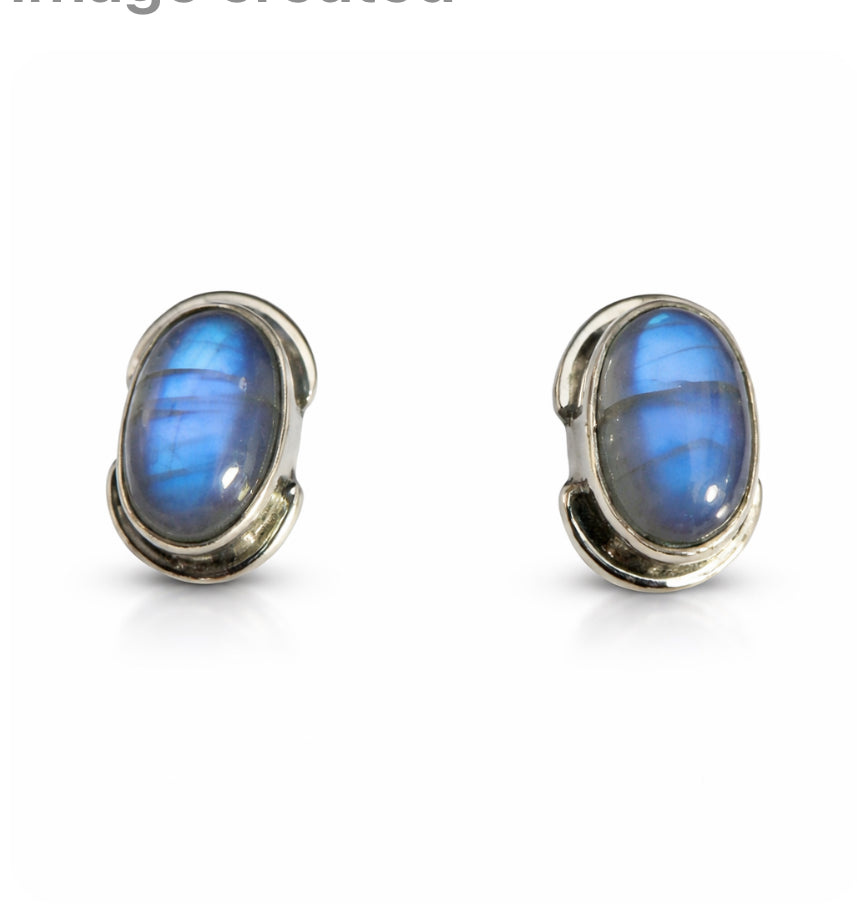 Labradorite Stud .925 Solid Sterling Silver Earrings