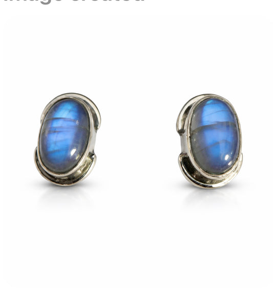 Labradorite Stud .925 Solid Sterling Silver Earrings