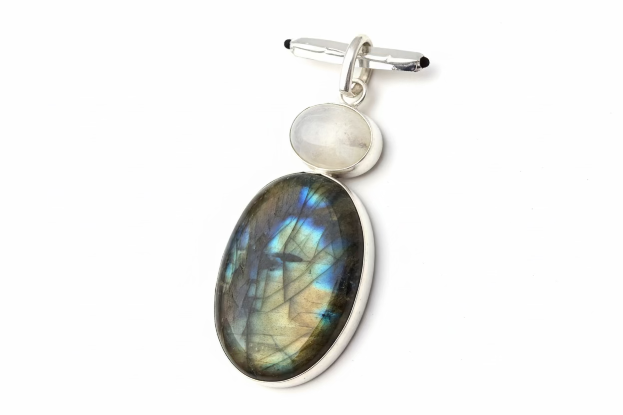 Labradorite & Moonstone .925 Sterling Silver Overlay Pendant