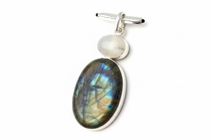 Labradorite & Moonstone .925 Sterling Silver Overlay Pendant