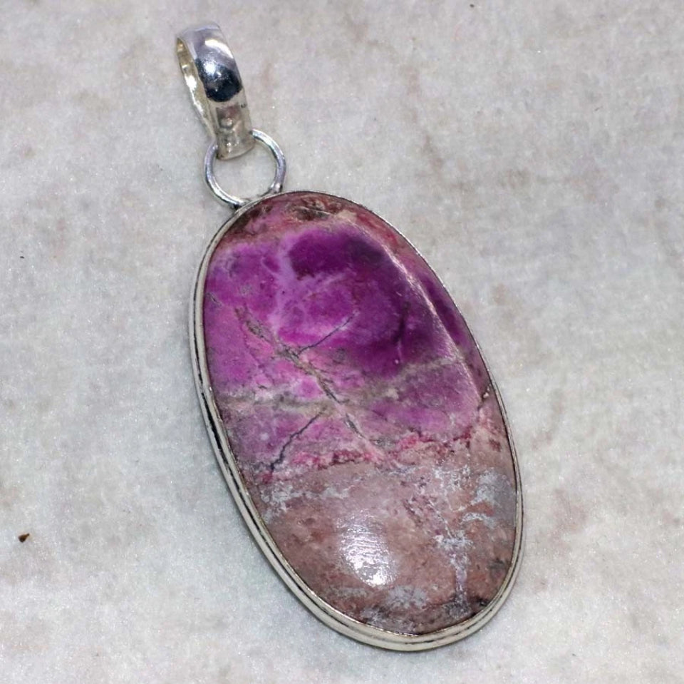 2" Colbalt Calcite Natural Stone .925 Sterling Silver Overlay Pendant