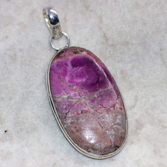 2" Colbalt Calcite Natural Stone .925 Sterling Silver Overlay Pendant