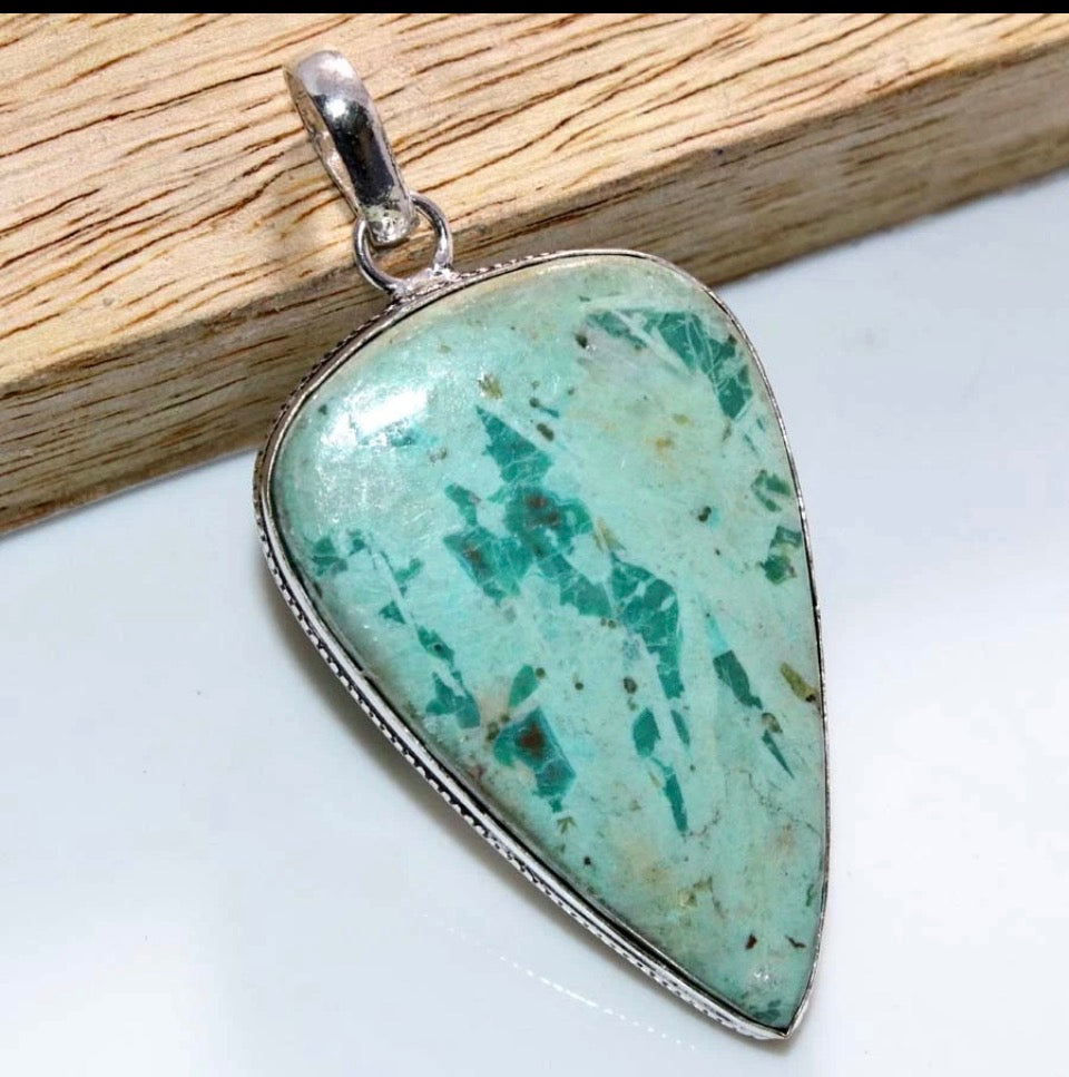 2.4" Peruvian Turquoise Silver Plated Pendant