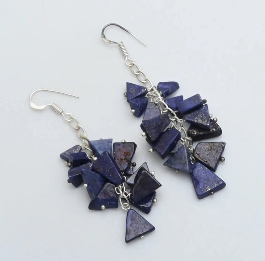3" Lapis Lazuli .925 Sterling Silver Overlay Earrings