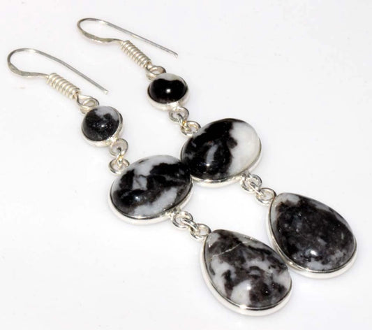 2.8" Long White Buffalo Turquoise 925 Silver Overlay Earrings