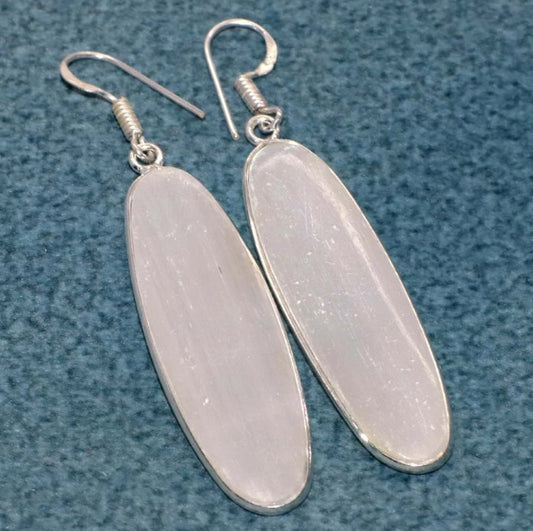 2.5" Selenite .925 Sterling Silver Overlay Earrings