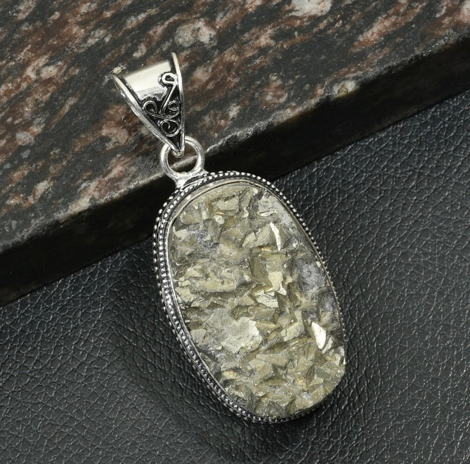 2.2" Apache Pyrite Druzy Gemstone Ethnic Antique Design Pendant