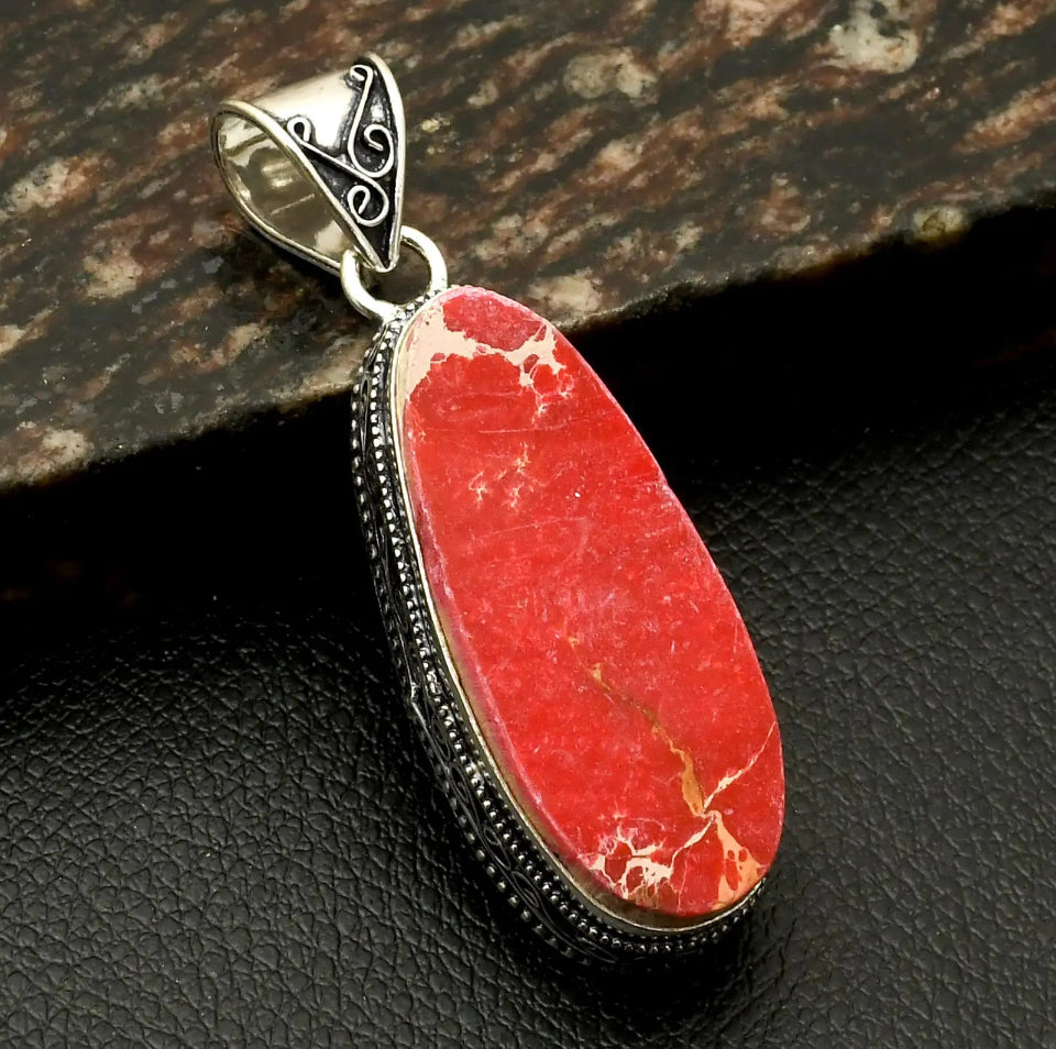 2.4" Sea Sediment Jasper .925 Sterling Silver Overlay Pendant