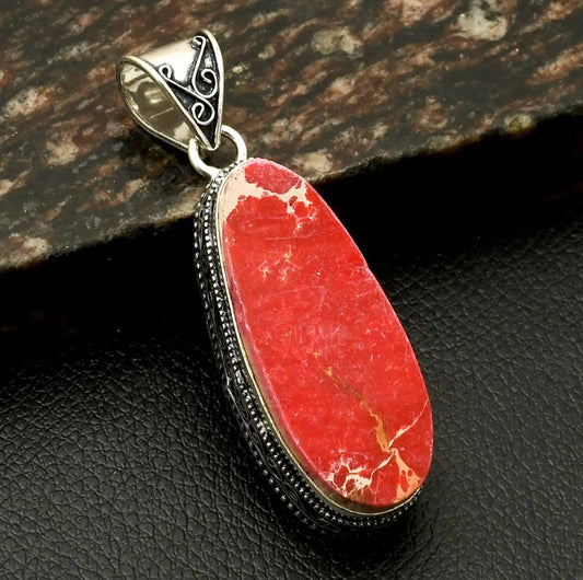 2.4" Sea Sediment Jasper .925 Sterling Silver Overlay Pendant