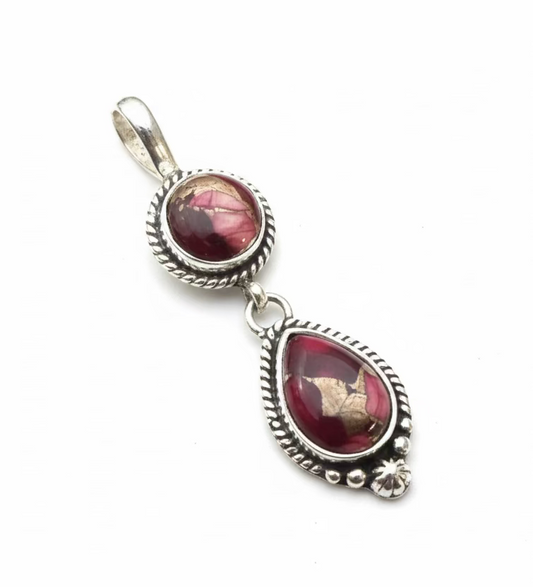 Rose Dahlia .925 Solid Sterling Double Stone Pendant