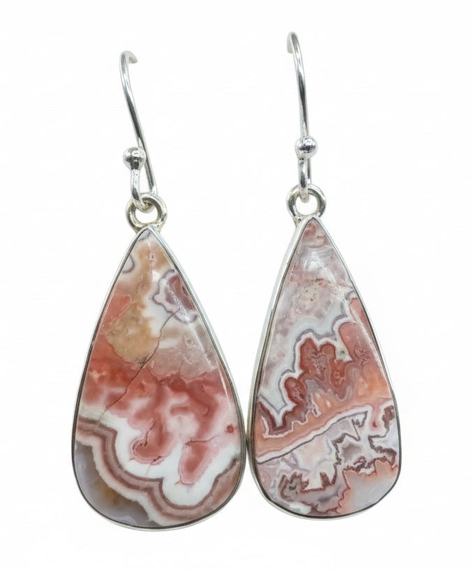 Crazy Lace Agate .925 Solid Sterling Silver Dangle Earrings