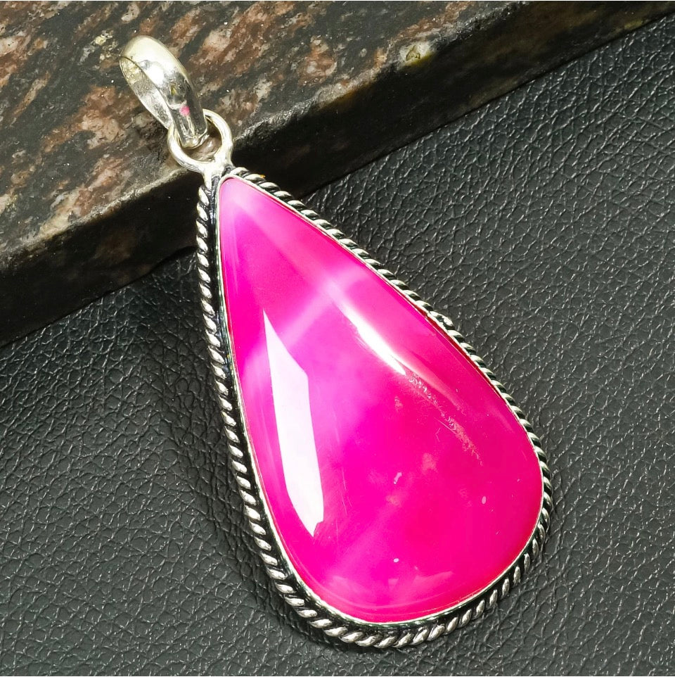 2.8" Botswana Agate Silver Plated Gemstone Ethnic Handmade Pendant