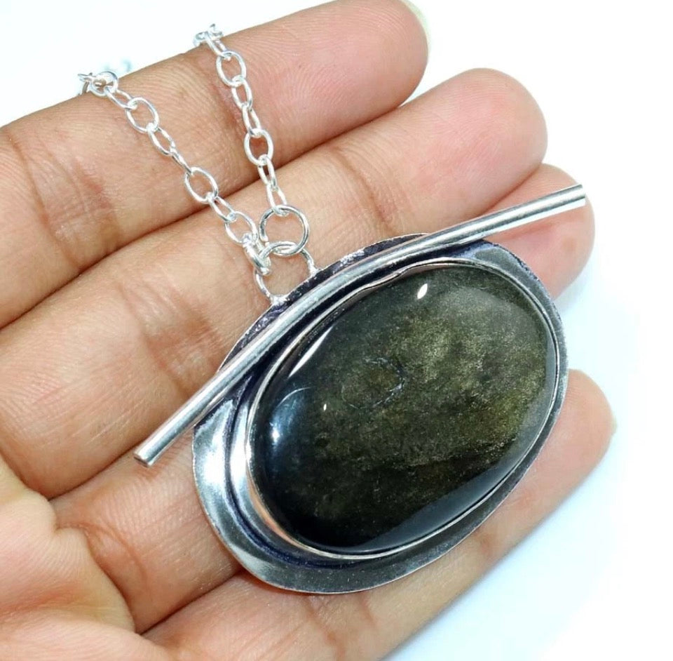 19” Silver Obsidian Necklace