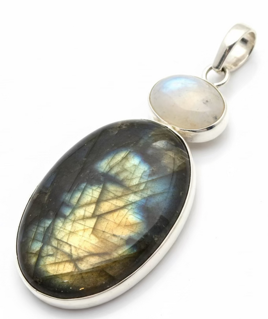 Labradorite & Moonstone .925 Sterling Silver Overlay Pendant