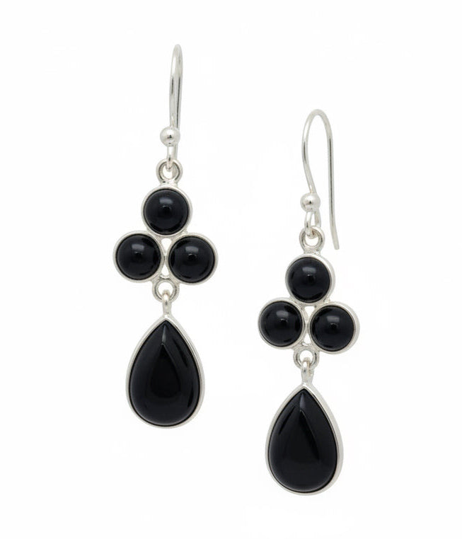 Black Onyx.925 Solid Sterling Silver Dangle Earrings