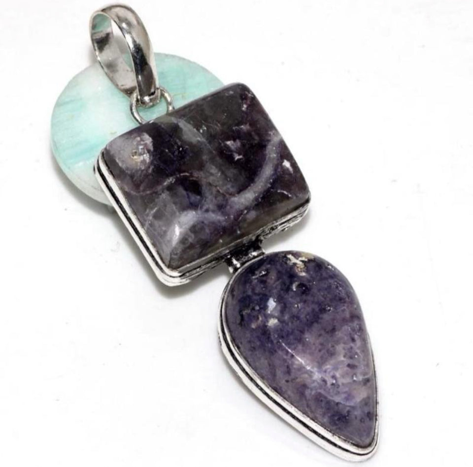 2.5" Purple Fluorite .925 Sterling Silver Overlay Pendant