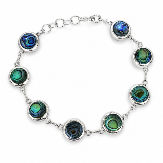 .925 Sterling Silver Abalone Shell and Mother Of Pearl Reversible Bracelet