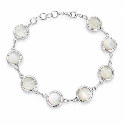 .925 Sterling Silver Abalone Shell and Mother Of Pearl Reversible Bracelet