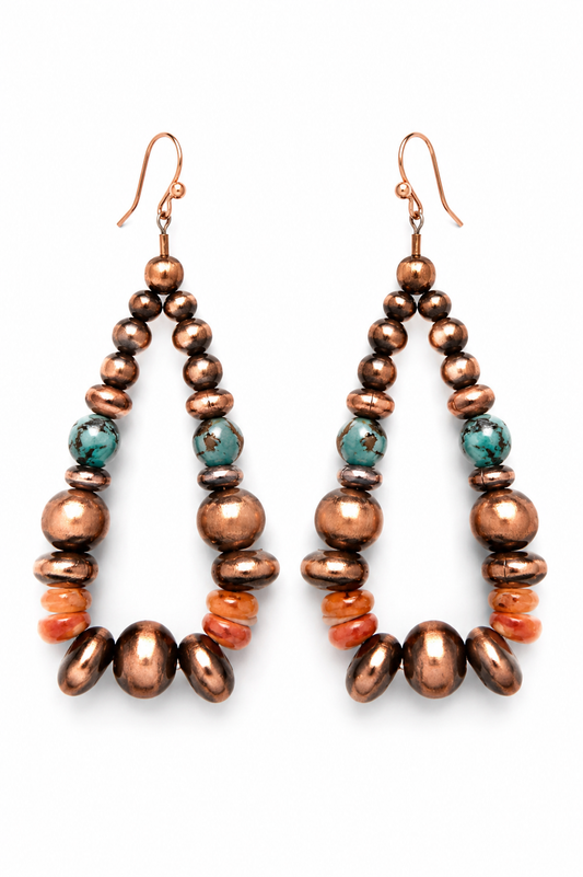 Spiny Oyster & Turquoise Copper Dangle Earrings