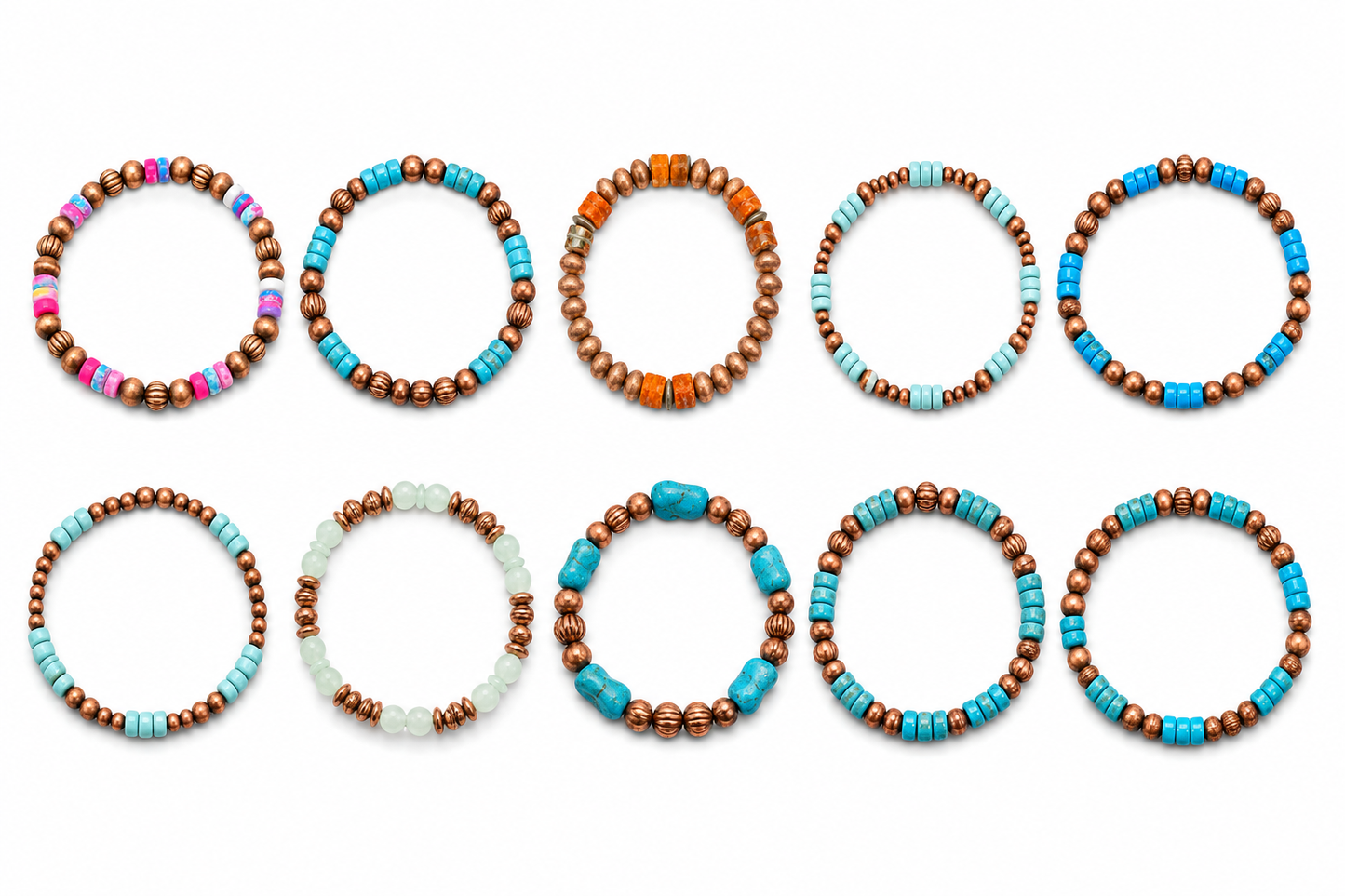 Copper Beaded and Natural Stone Bracelets