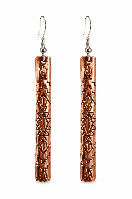 Stamped Pure Copper Dangle Earrings